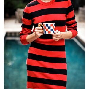 Clare V. x Monoprix Striped Red and Black Long Sleeve Dress